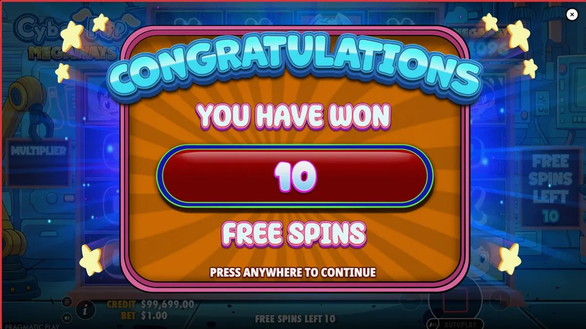 Interface futurista do slot Cyber Pup Megaways com elementos de anime e tecnologia