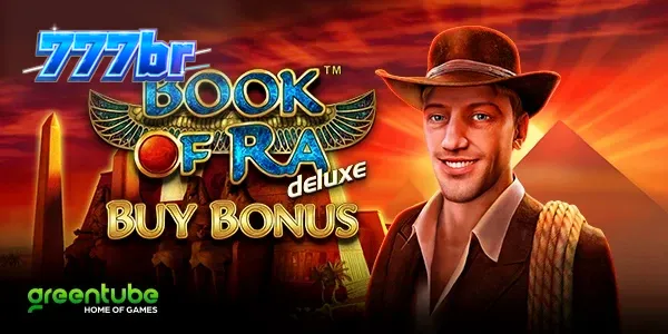 Interface do jogo Book of Ra deluxe Buy Bonus com tema egípcio